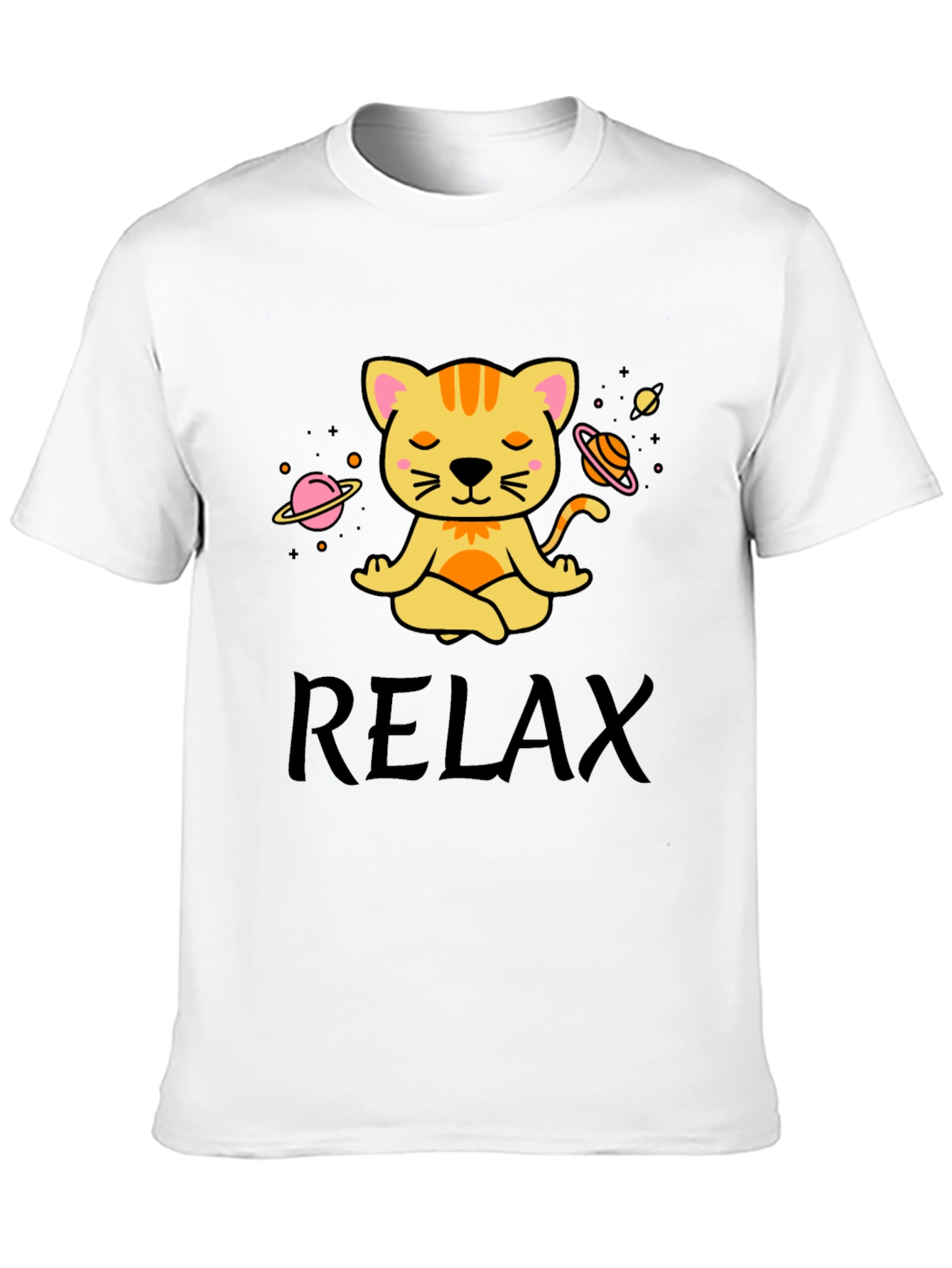 Relaxing Space Cat T-Shirt - Meditating Feline Tee