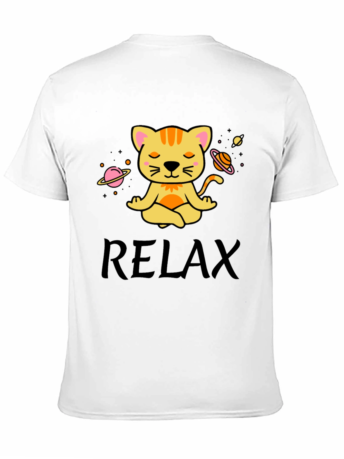 Relaxing Space Cat T-Shirt - Meditating Feline Tee