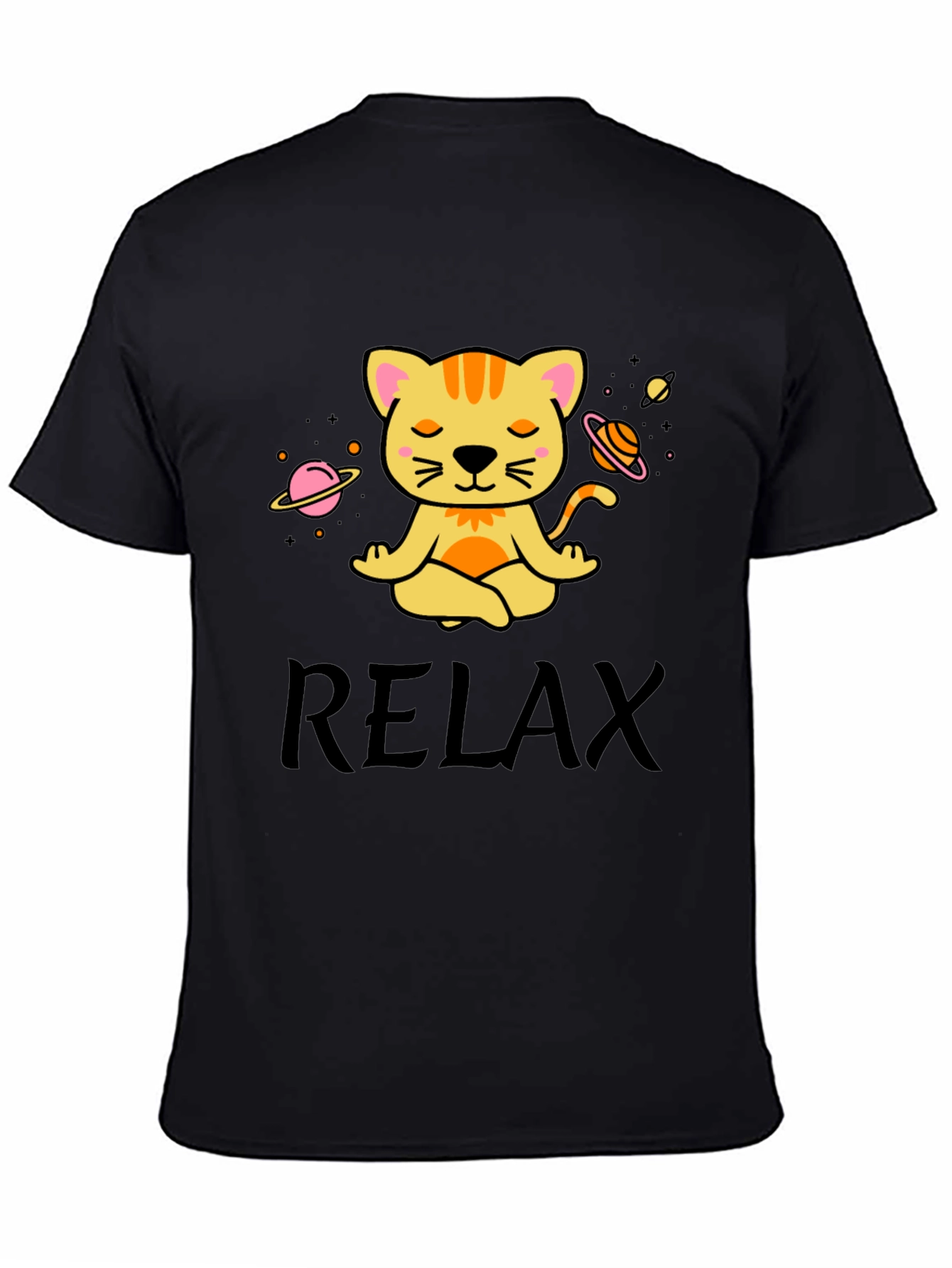 Relaxing Space Cat T-Shirt - Meditating Feline Tee