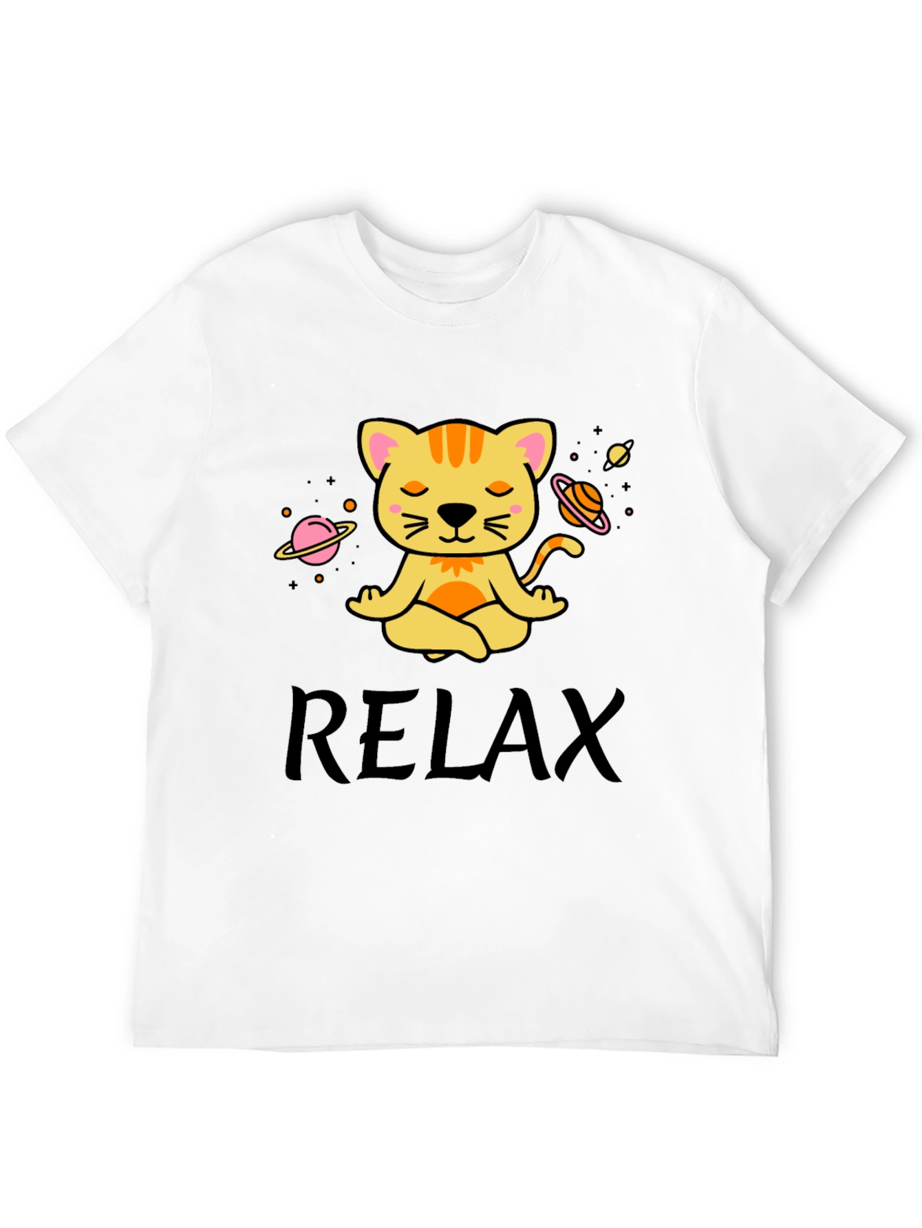 Relaxing Space Cat T-Shirt - Meditating Feline Tee