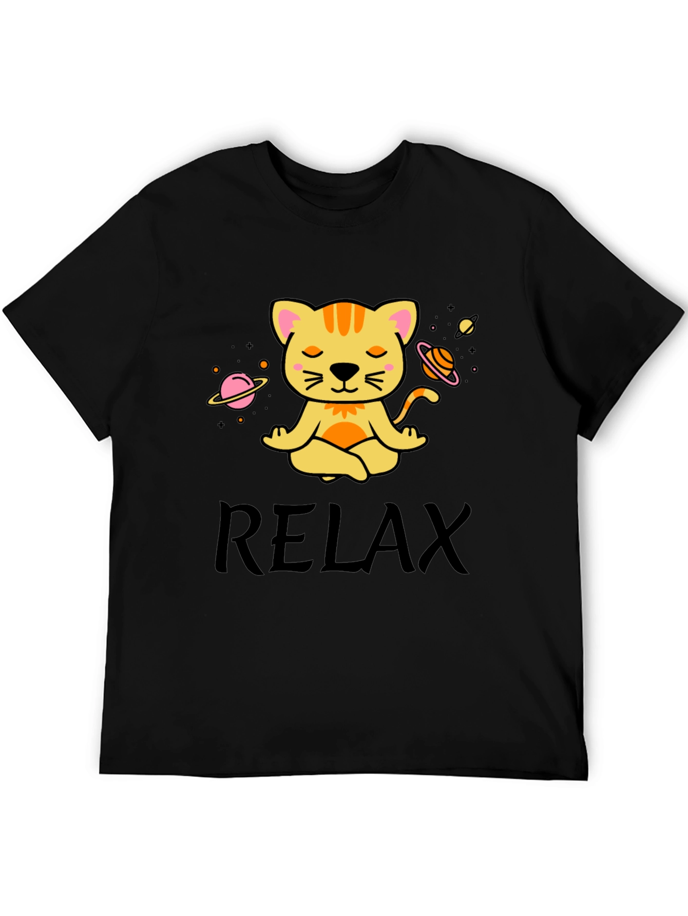 Relaxing Space Cat T-Shirt - Meditating Feline Tee