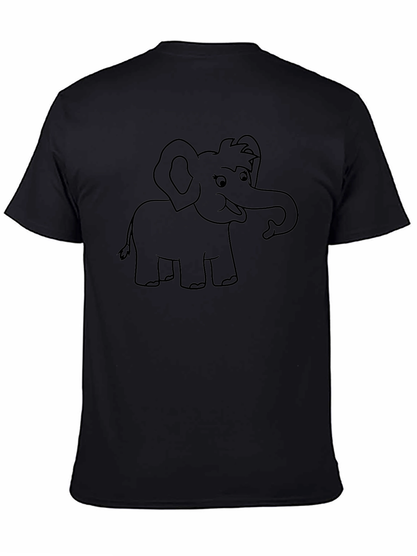Cartoon Elephant Graphic Tee - Black Cotton T-Shirt