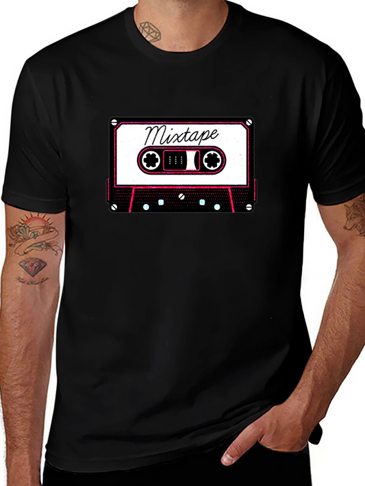 Retro Mixtape Graphic Tee - Cool Black T-Shirt