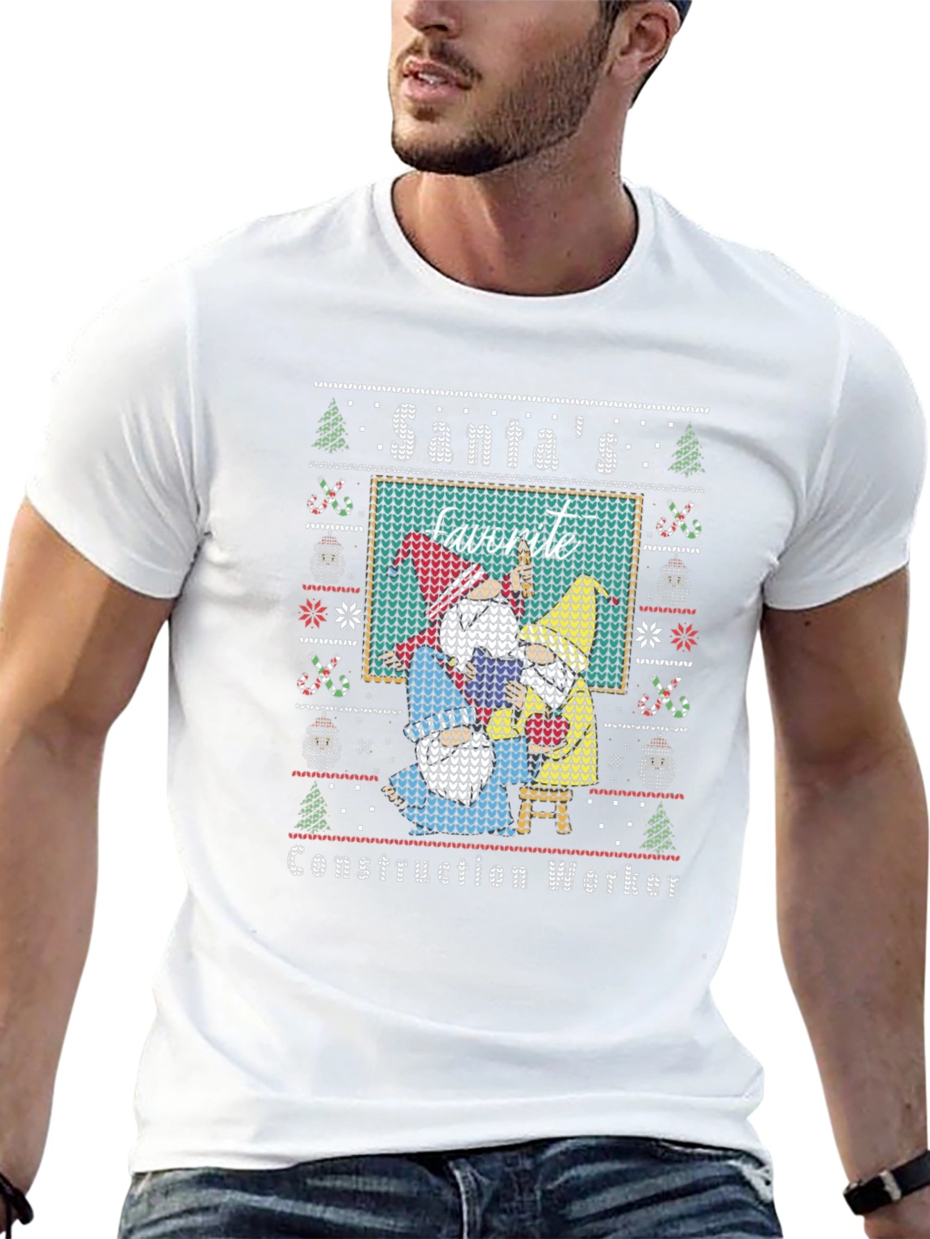 Santas Favorite Construction Worker Ugly Christmas T-Shirt