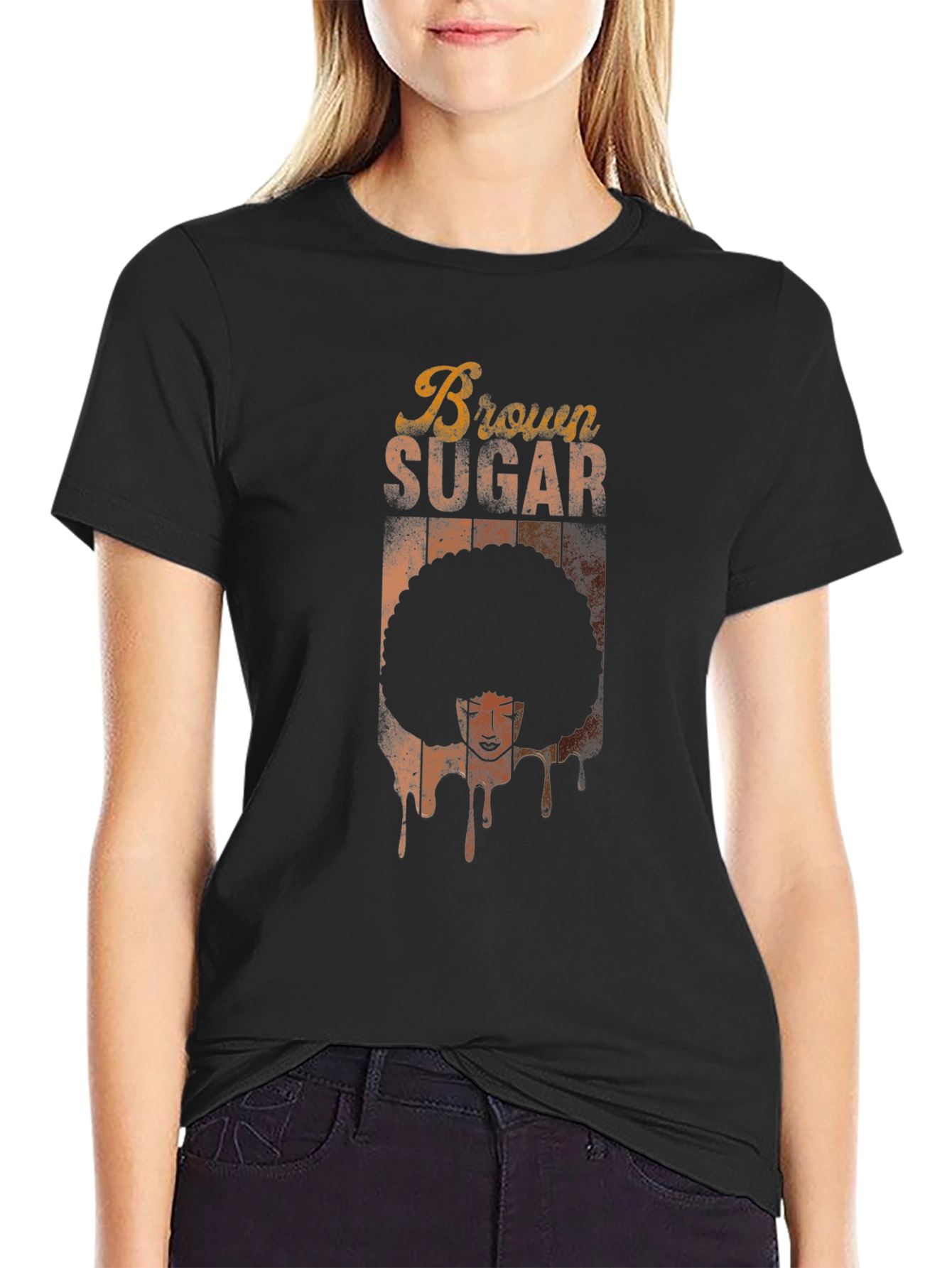 Brown Sugar Afro Graphic Tee - Retro Black T-Shirt