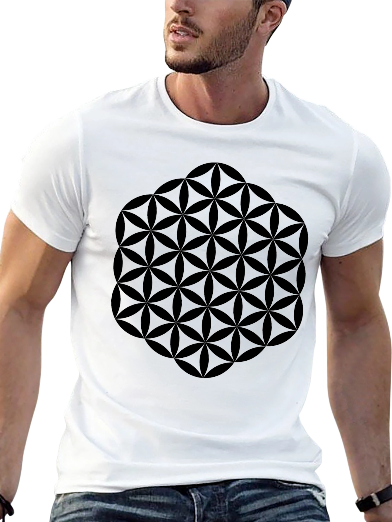 Black Geometric Flower of Life Graphic Tee