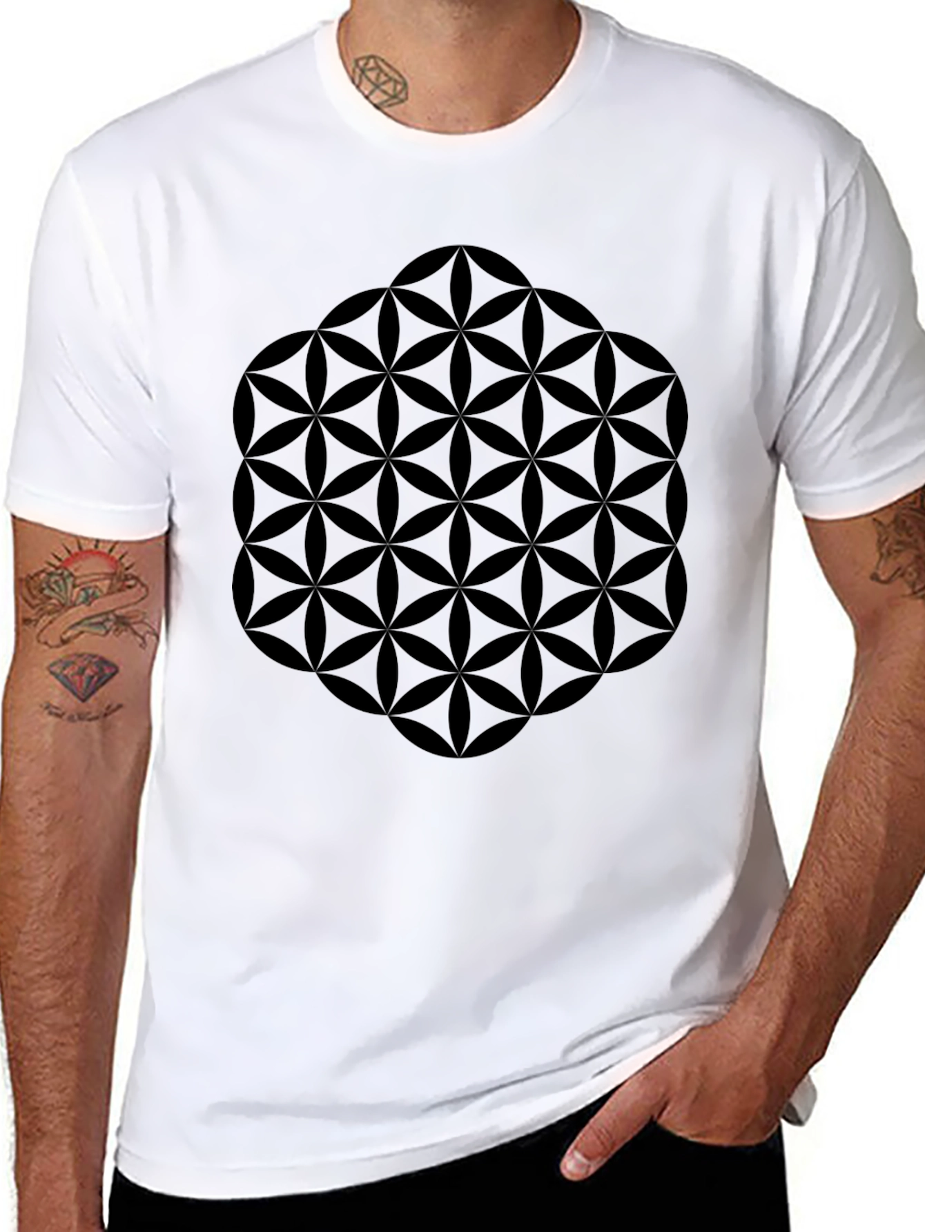 Black Geometric Flower of Life Graphic Tee