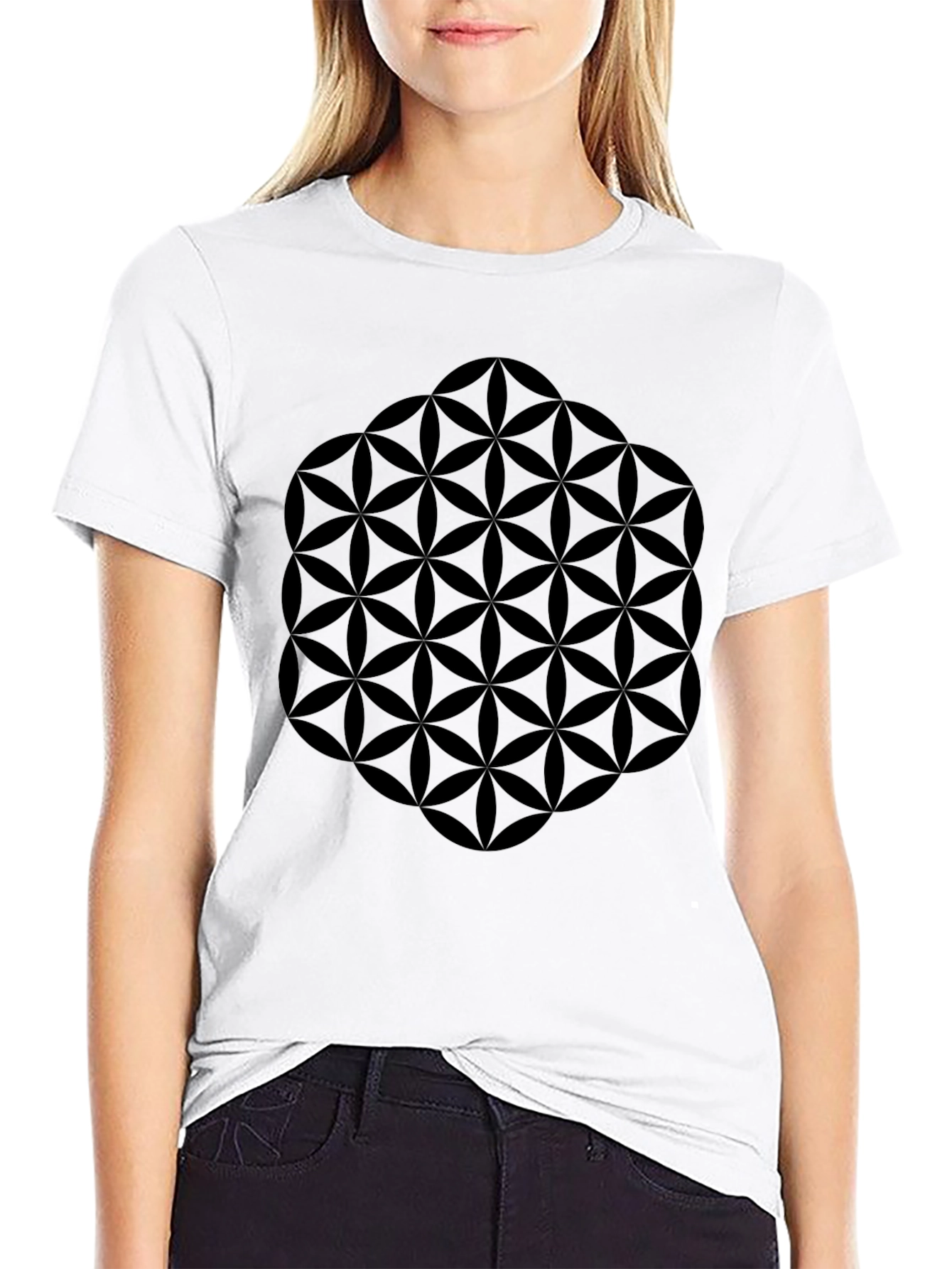 Black Geometric Flower of Life Graphic Tee