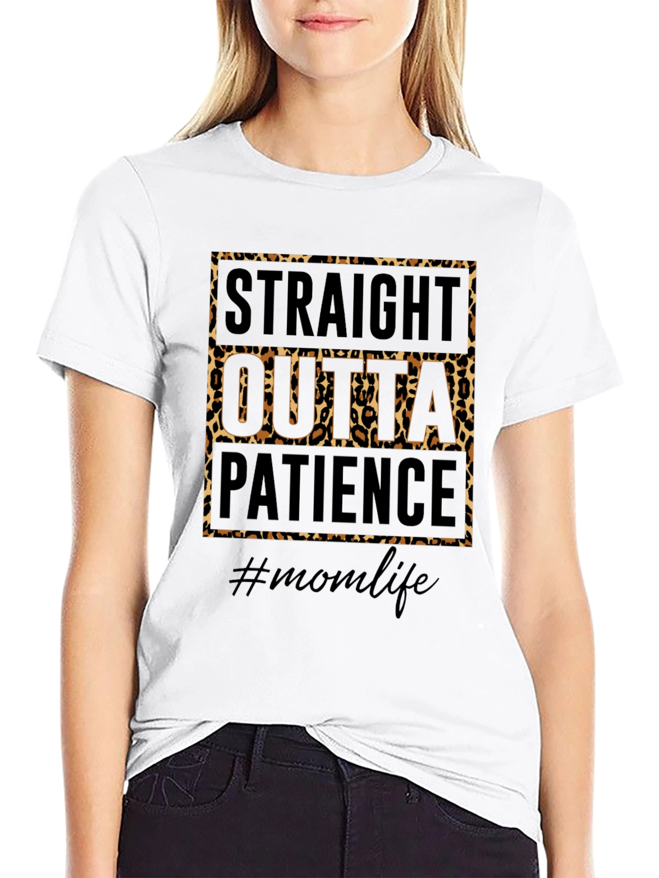 Straight Outta Patience Leopard Print Momlife T-Shirt