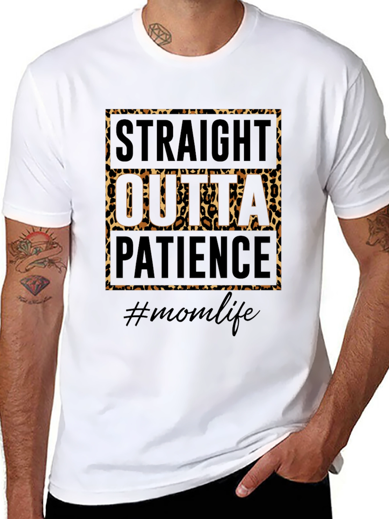 Straight Outta Patience Leopard Print Momlife T-Shirt