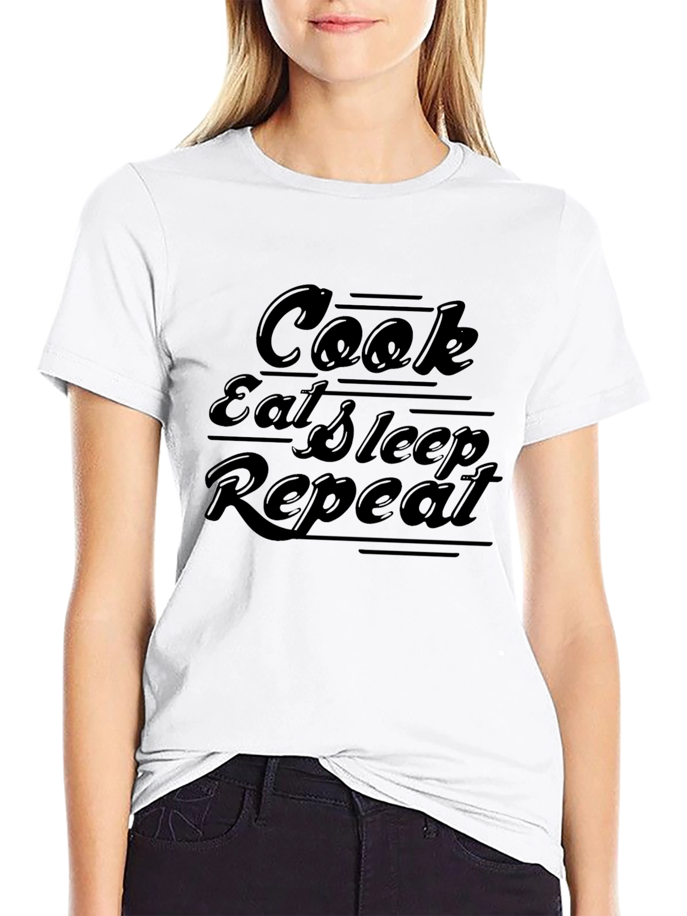 Cook Eat Sleep Repeat Mens Black T-Shirt