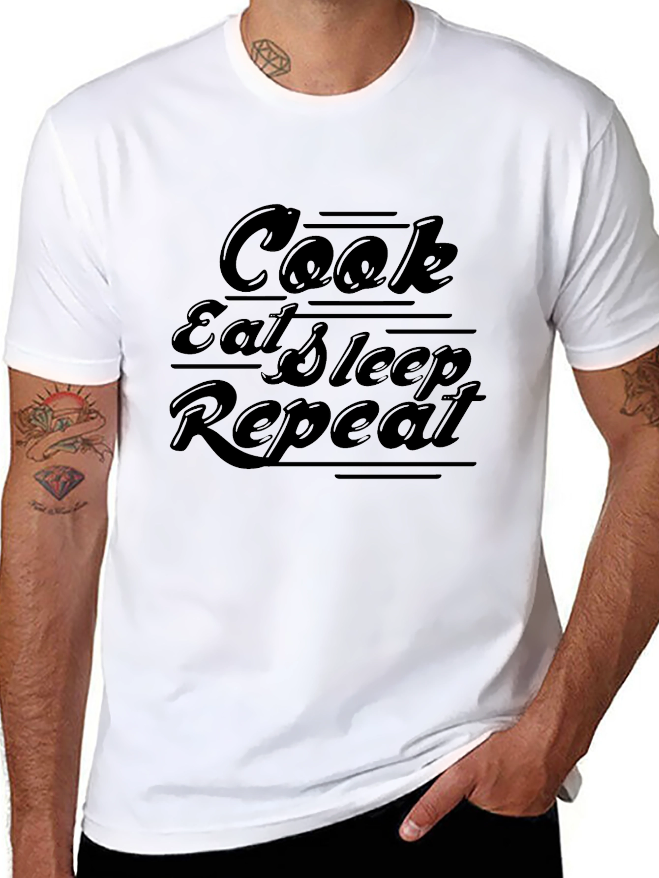 Cook Eat Sleep Repeat Mens Black T-Shirt