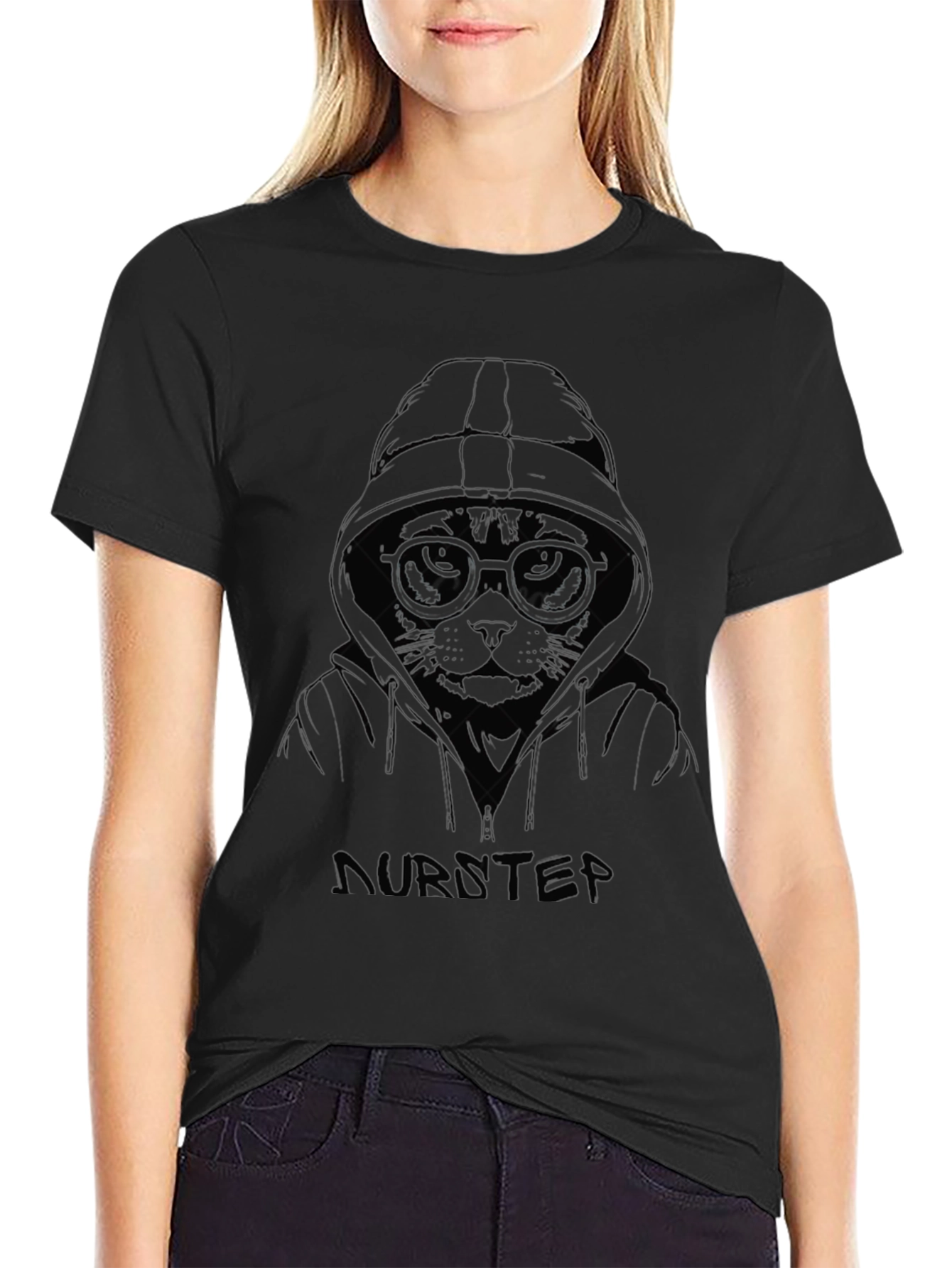 Cool Cat Hoodie Graphic Tee - Black