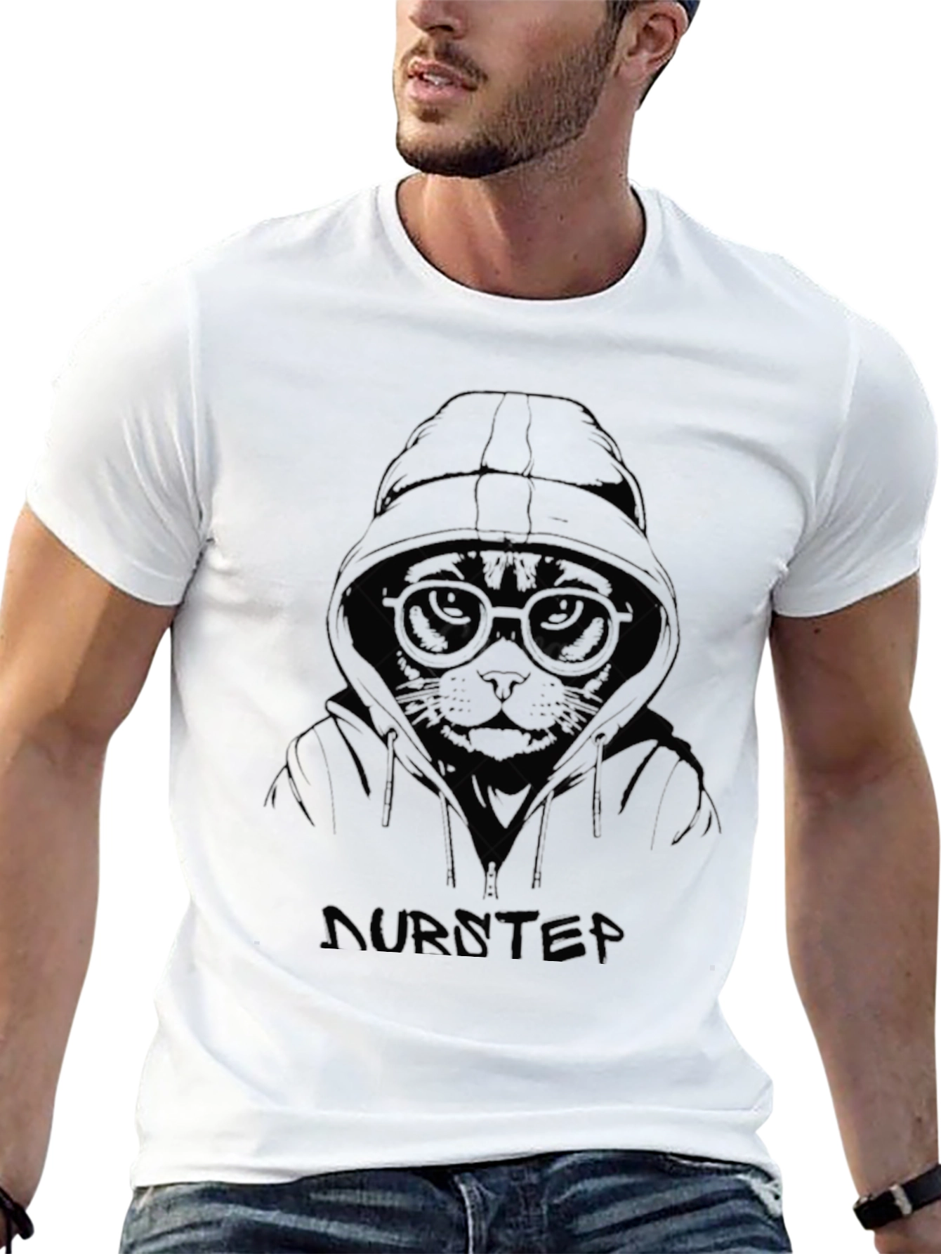 Cool Cat Hoodie Graphic Tee - Black