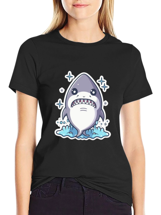 Cartoon Shark Black T-Shirt