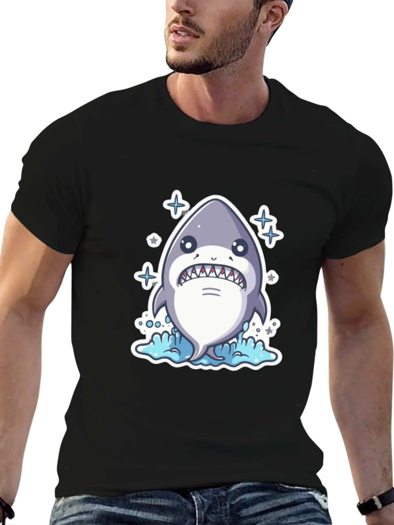 Cartoon Shark Black T-Shirt