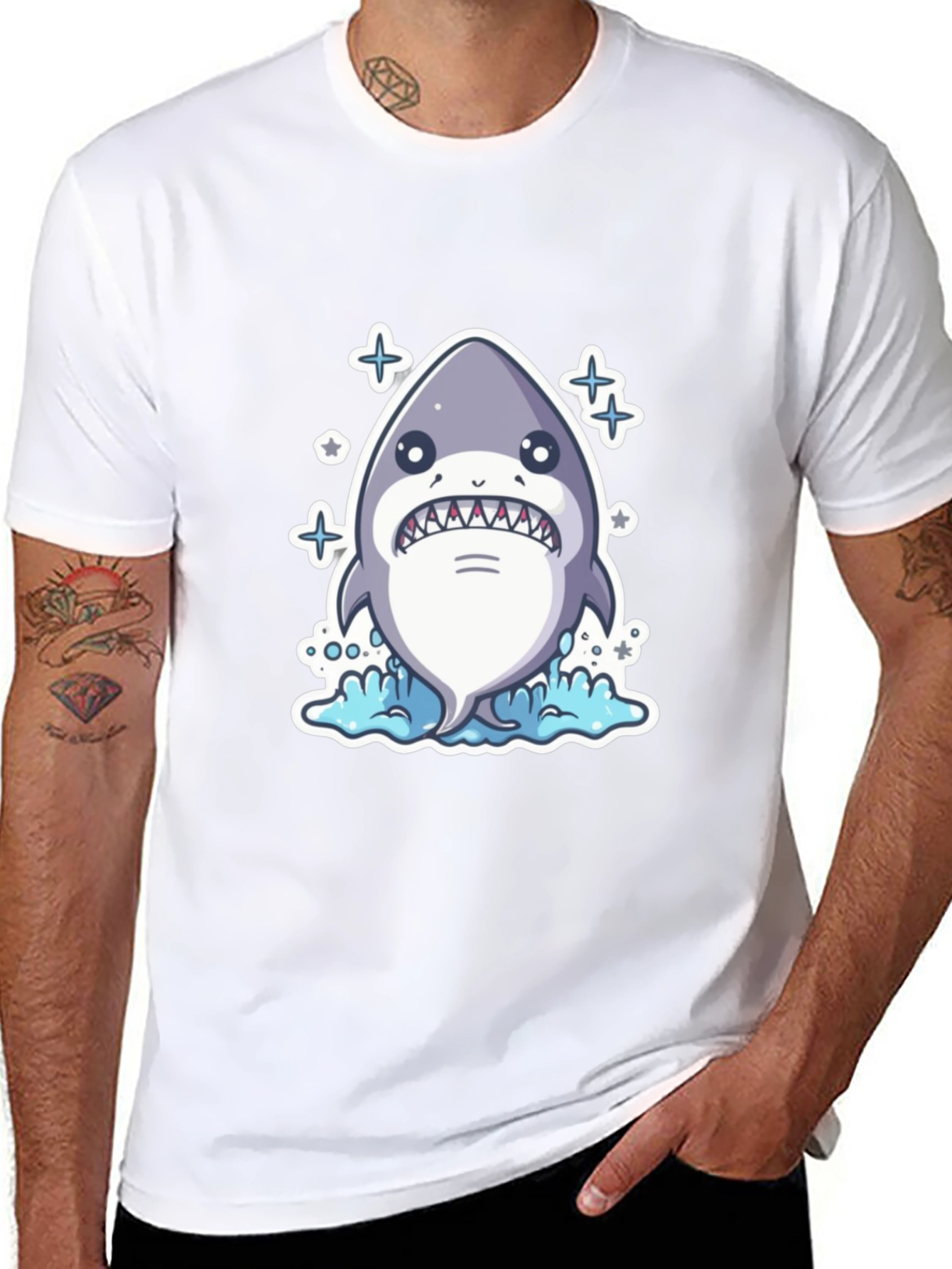 Cartoon Shark Black T-Shirt