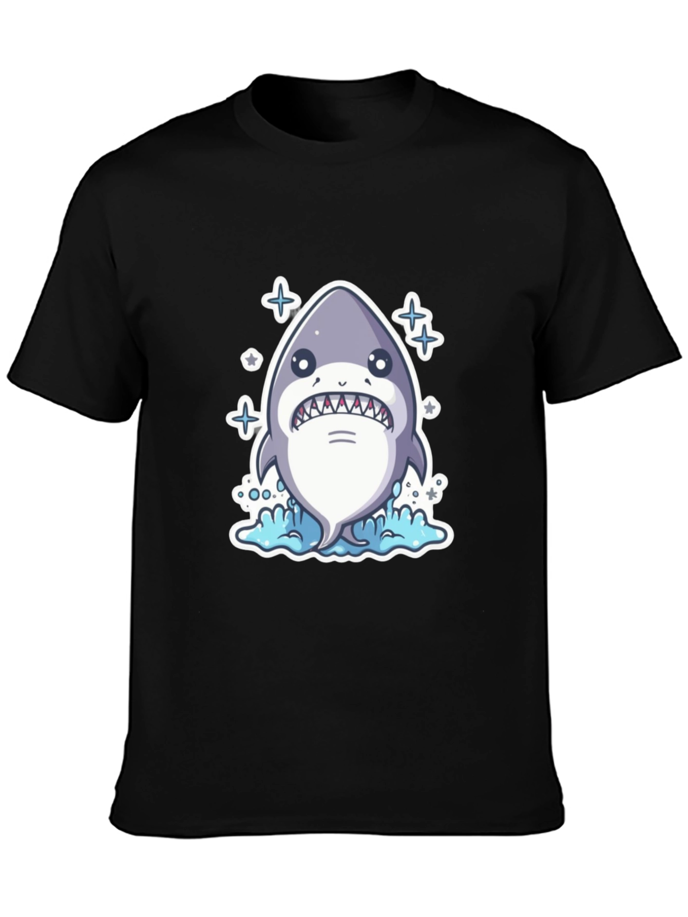 Cartoon Shark Black T-Shirt