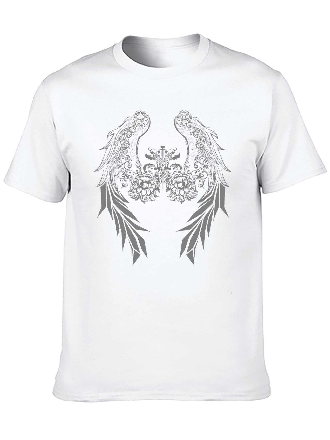Black T-Shirt with Winged Floral Graphic Design