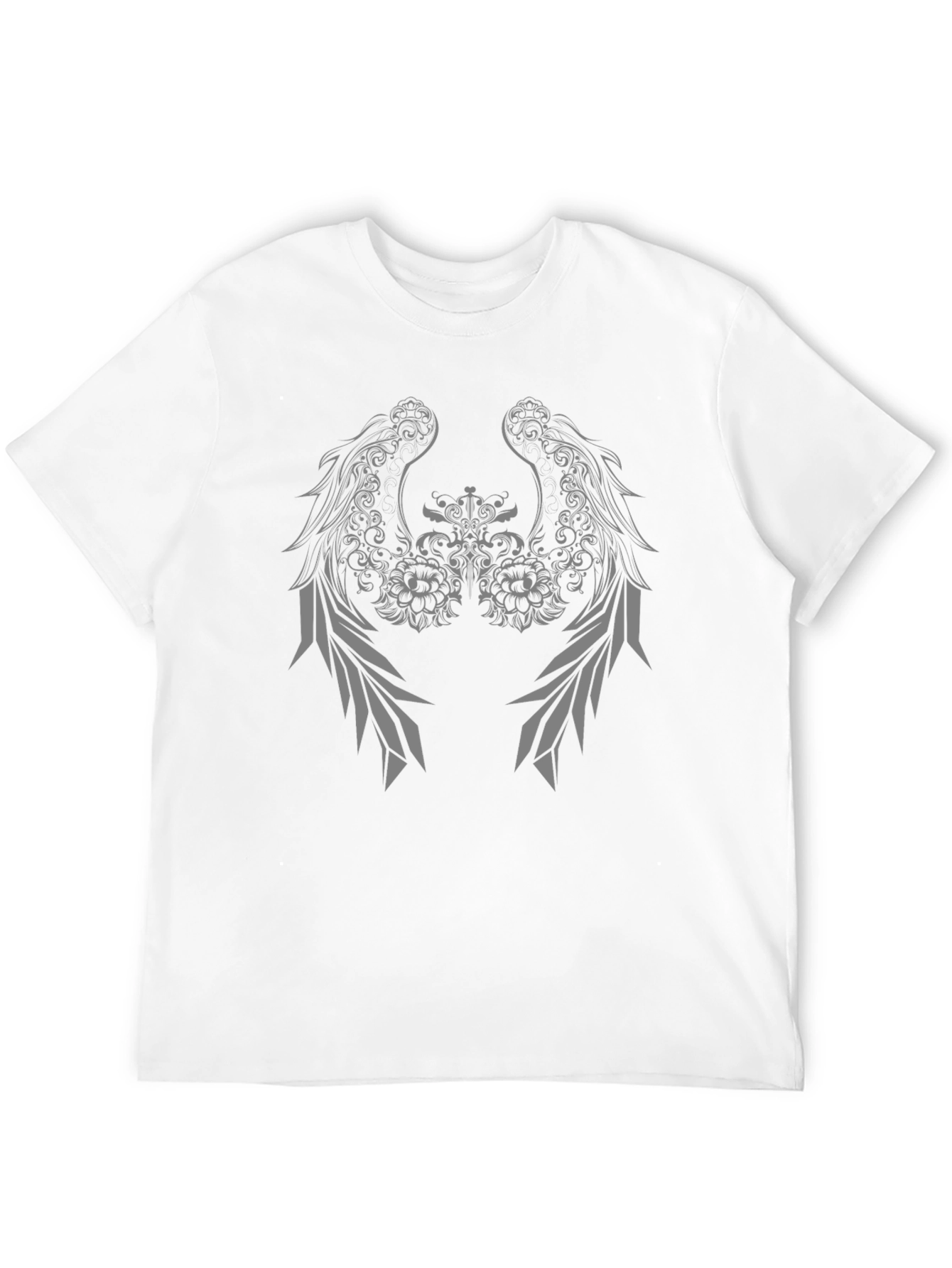 Black T-Shirt with Winged Floral Graphic Design
