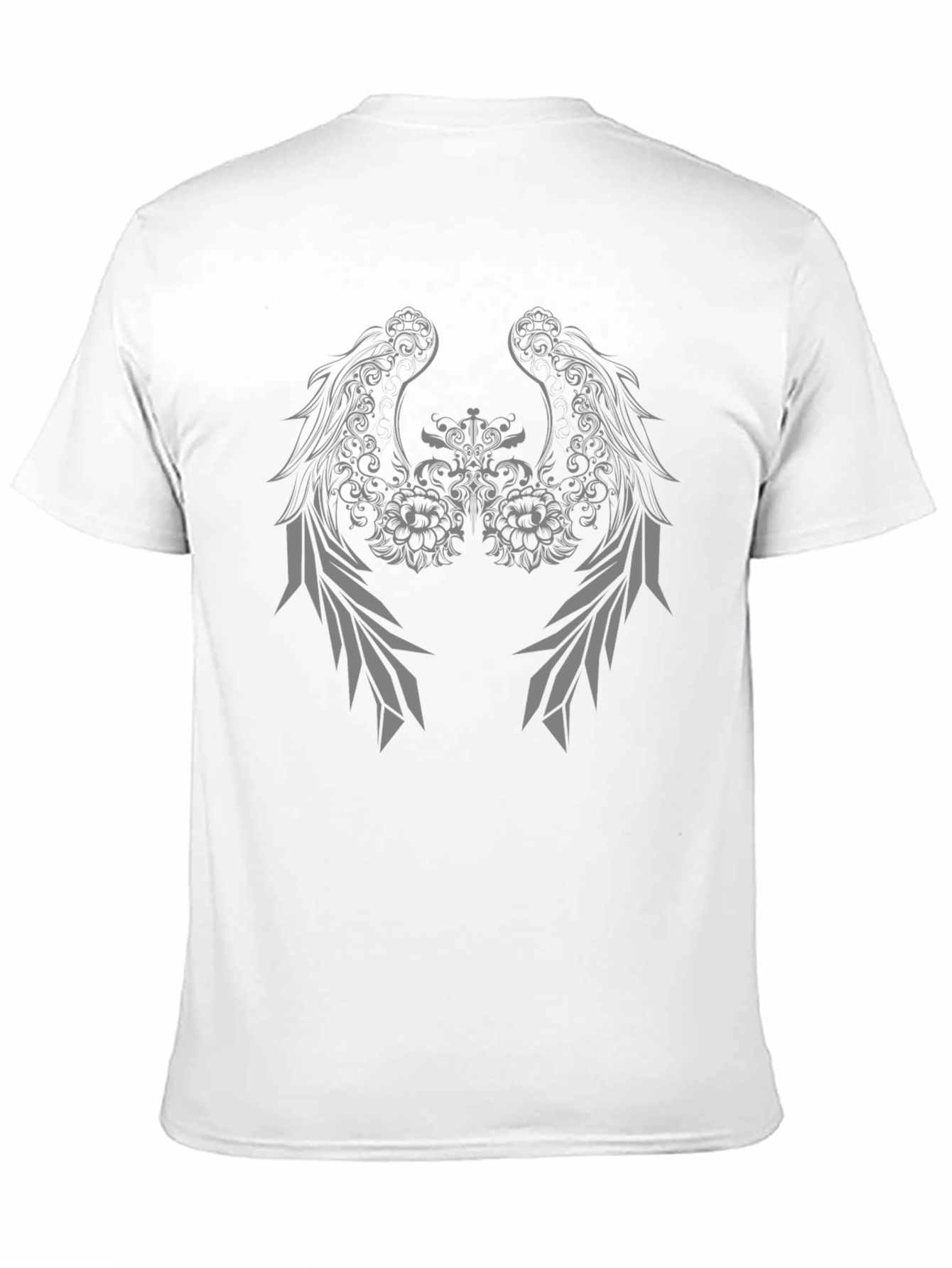 Black T-Shirt with Winged Floral Graphic Design