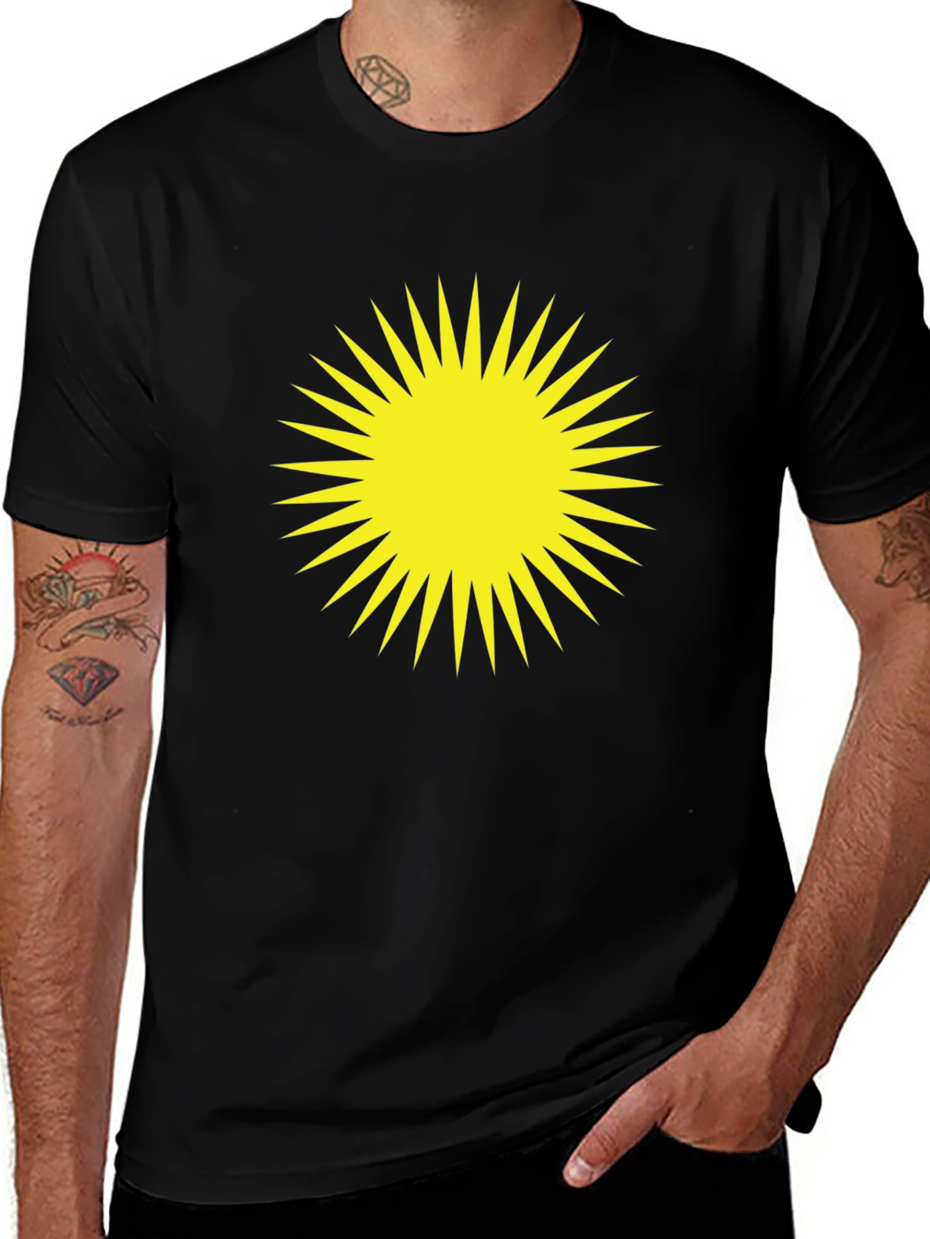 Bold Sunburst Graphic Tee - Black Cotton Blend Shirt