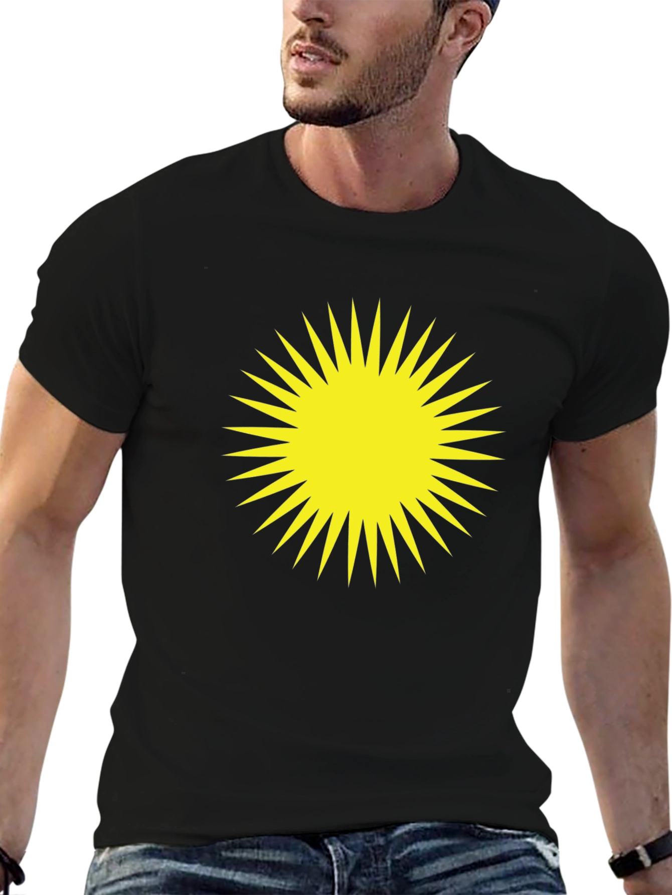 Bold Sunburst Graphic Tee - Black Cotton Blend Shirt