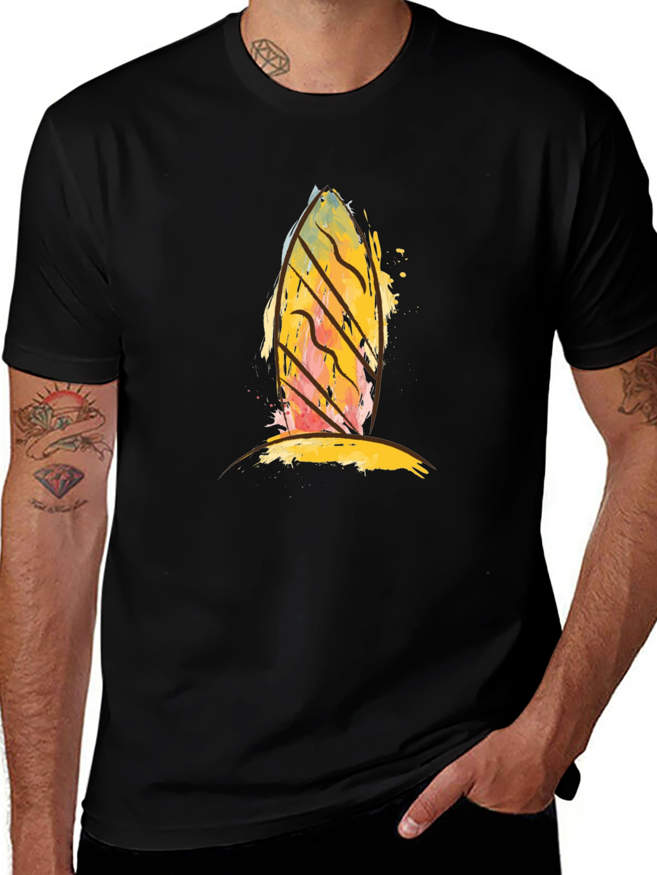 Abstract Surfboard Graphic Black T-Shirt