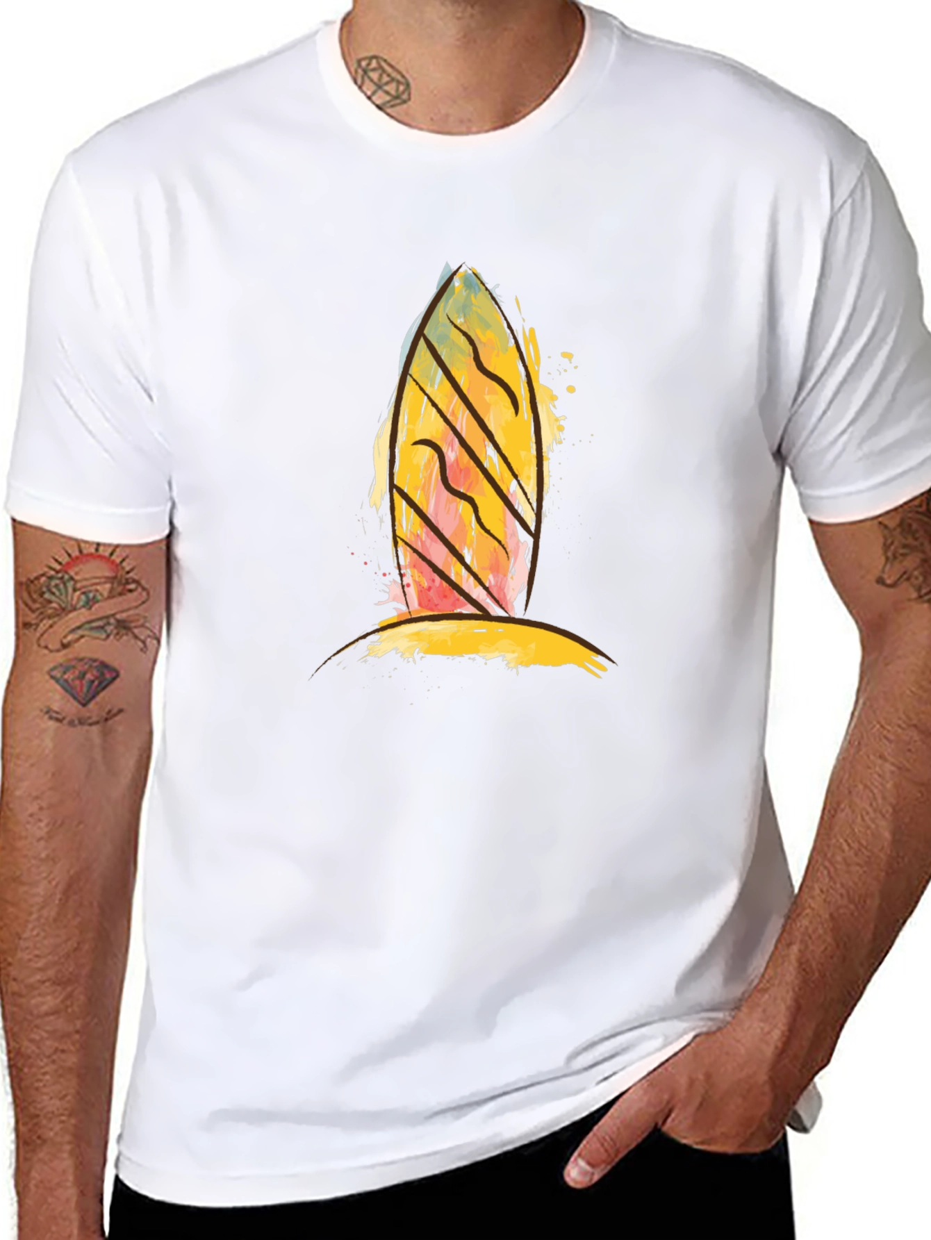 Abstract Surfboard Graphic Black T-Shirt