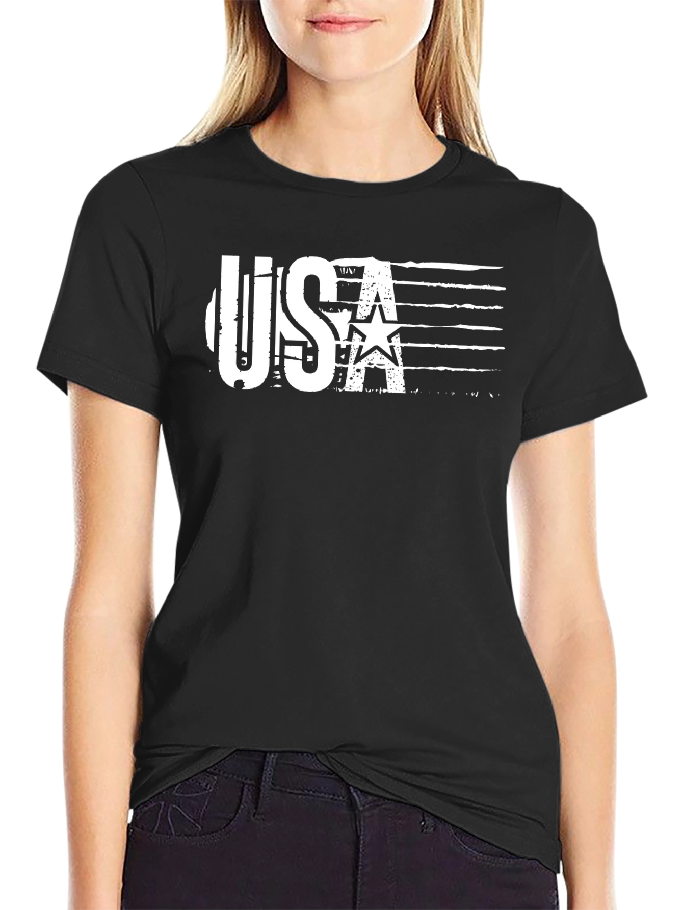 USA Flag Graphic Black T-Shirt