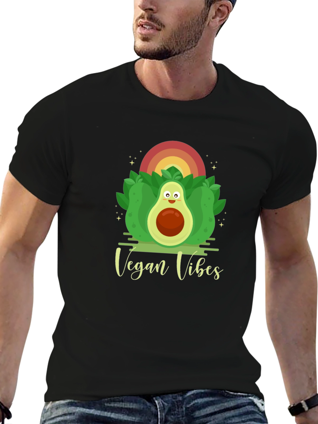 Vegan Vibes Graphic Tee - Cute Avocado Design
