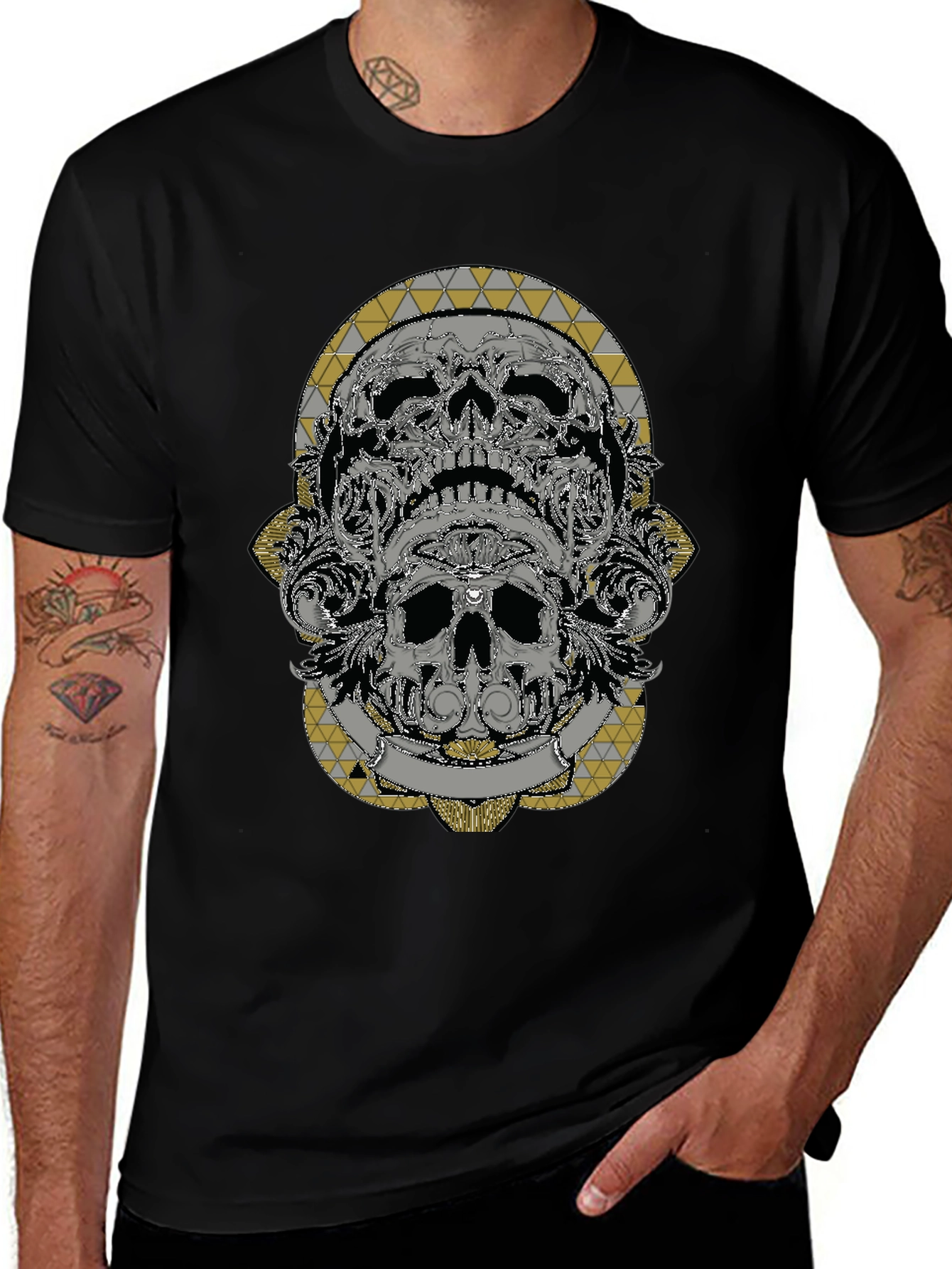Skull Art Graphic Print Black T-Shirt