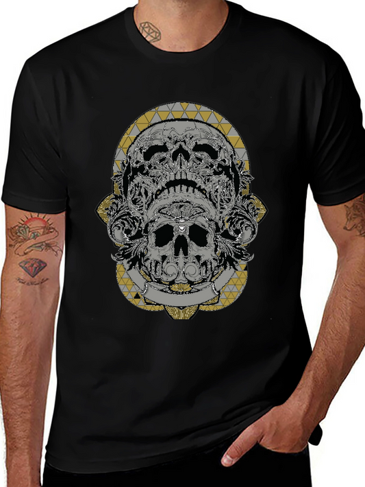 Skull Art Graphic Print Black T-Shirt