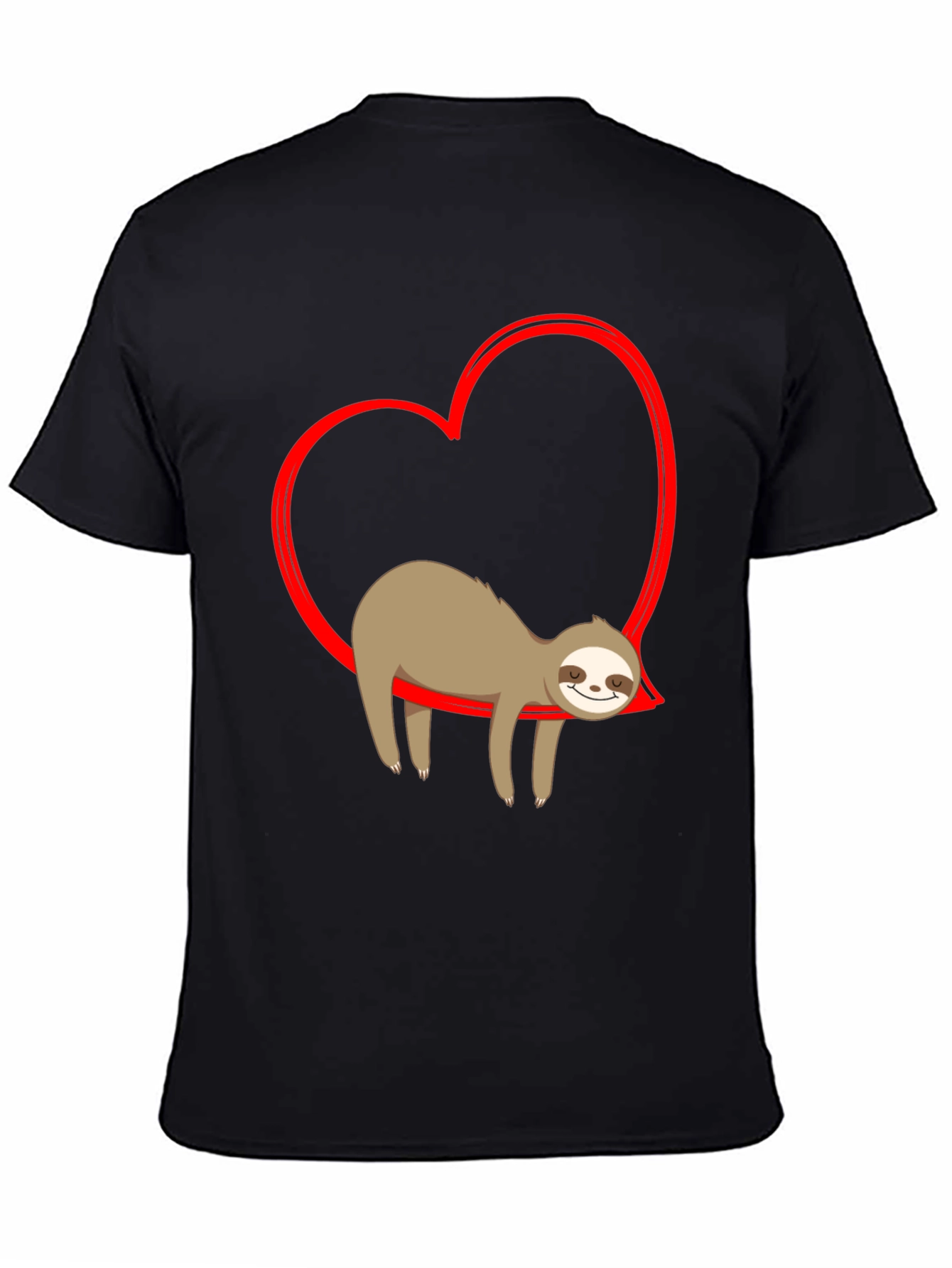Sloth in Heart T-Shirt - Casual Black Tee