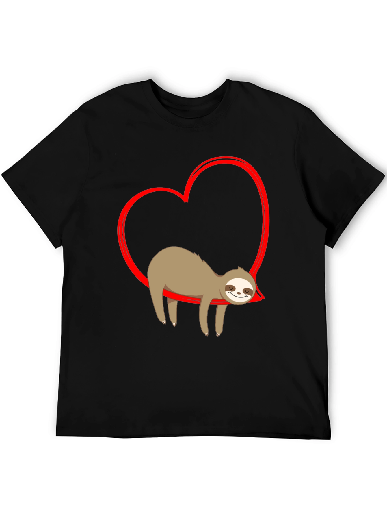 Sloth in Heart T-Shirt - Casual Black Tee