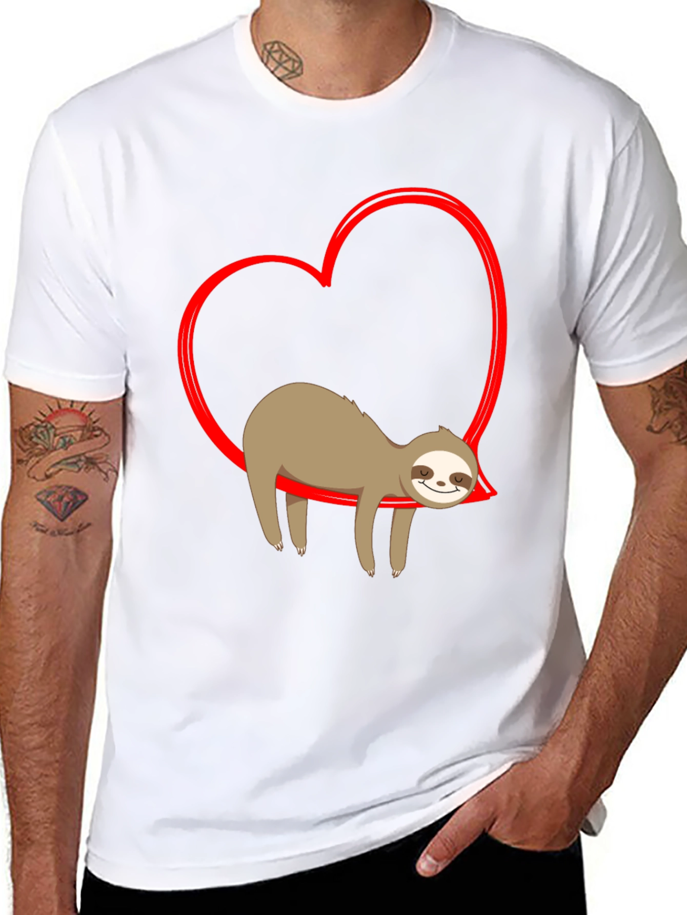 Sloth in Heart T-Shirt - Casual Black Tee