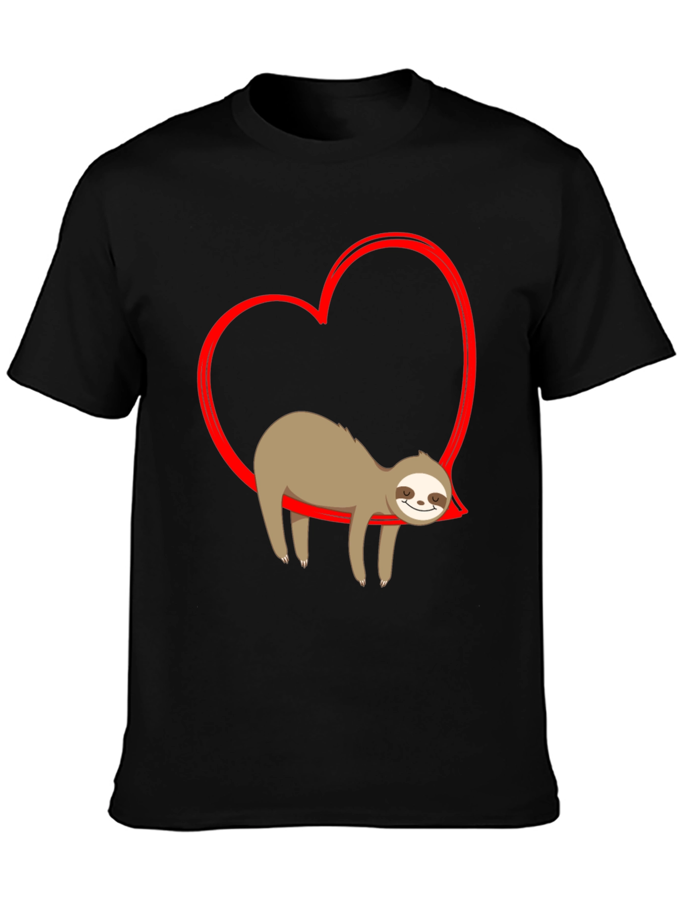 Sloth in Heart T-Shirt - Casual Black Tee