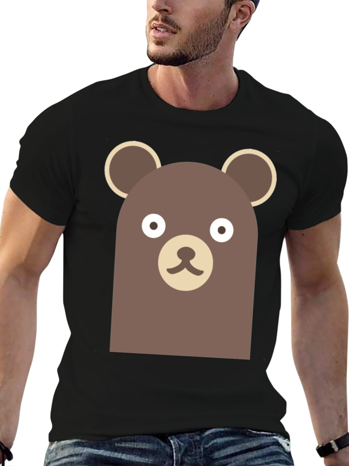 Cute Brown Bear Graphic Black T-Shirt
