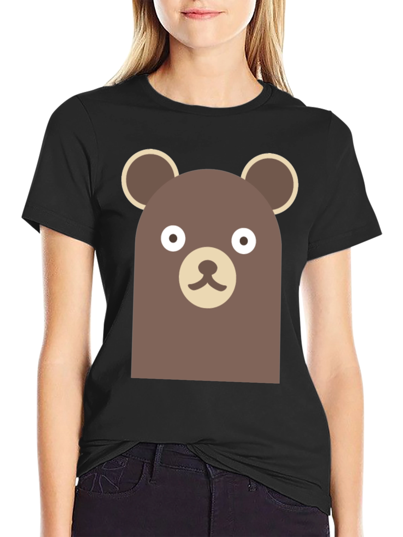 Cute Brown Bear Graphic Black T-Shirt