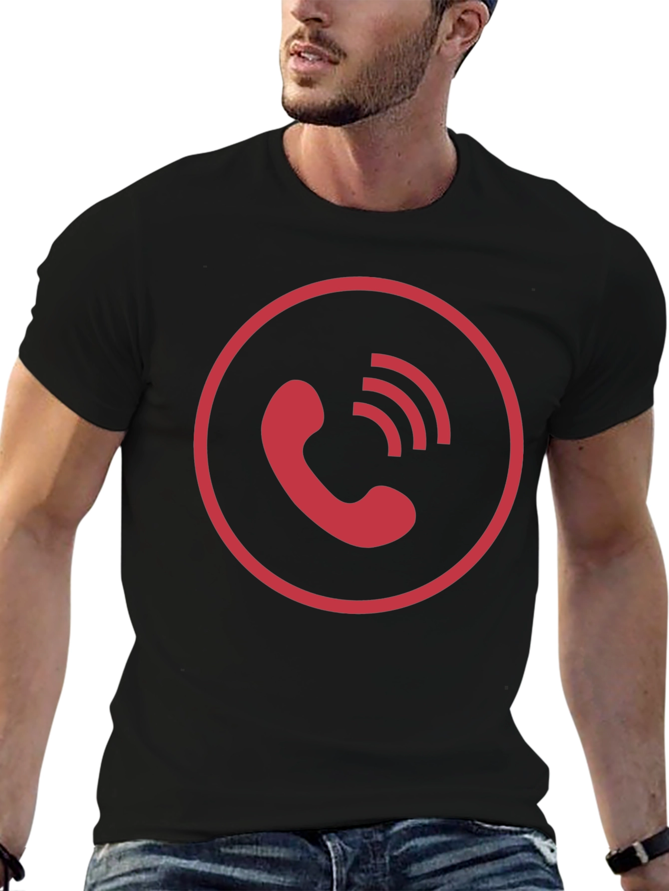 Red Phone Icon Black T-Shirt