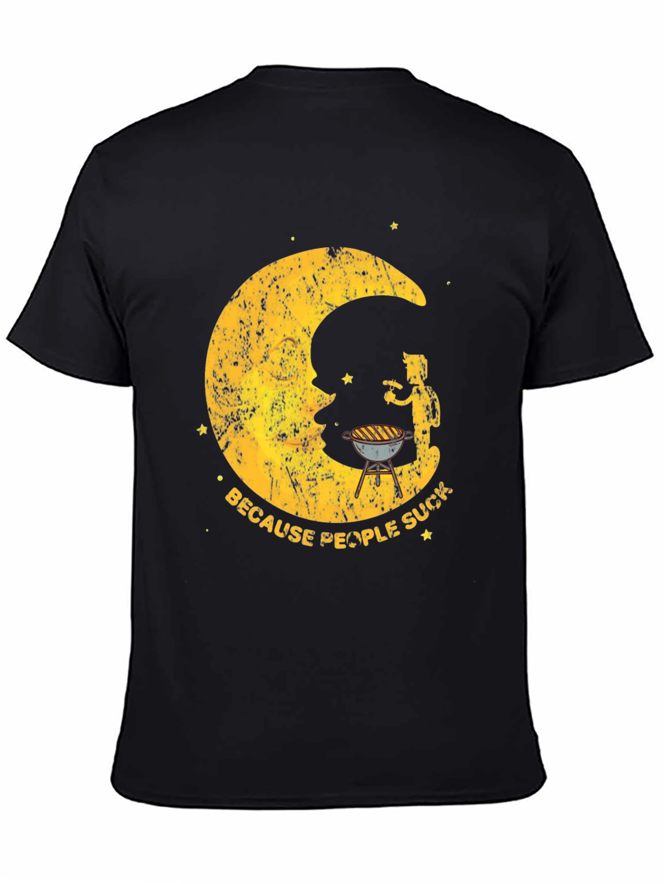 BBQ Moon Mens Black Graphic T-Shirt