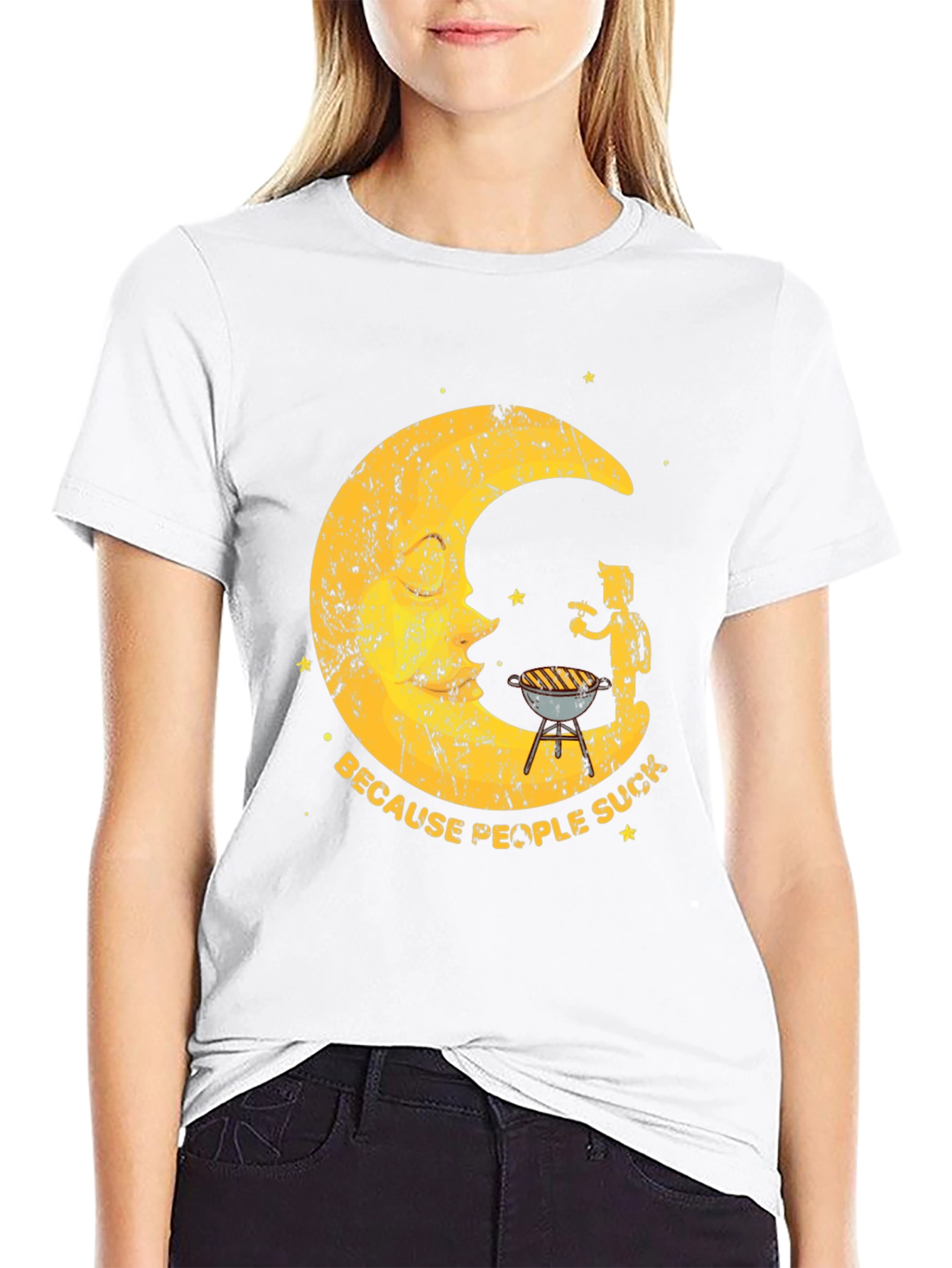 BBQ Moon Mens Black Graphic T-Shirt