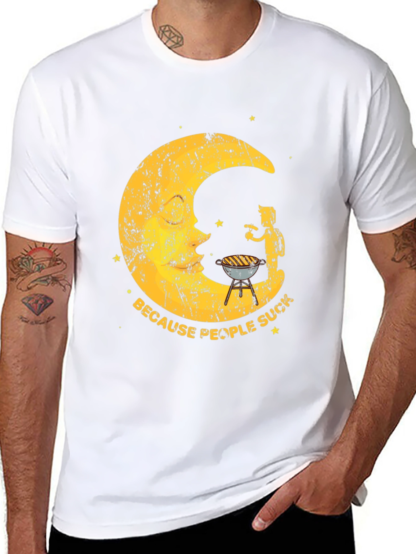 BBQ Moon Mens Black Graphic T-Shirt