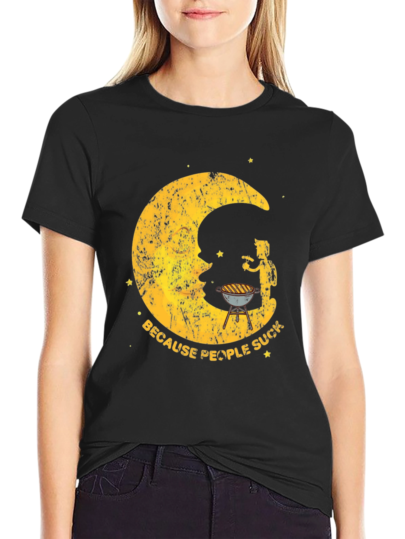 BBQ Moon Mens Black Graphic T-Shirt