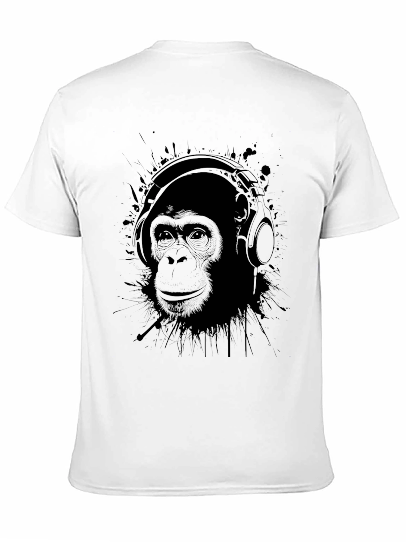 Chimpanzee Headphones Graphic Tee - Black Cotton