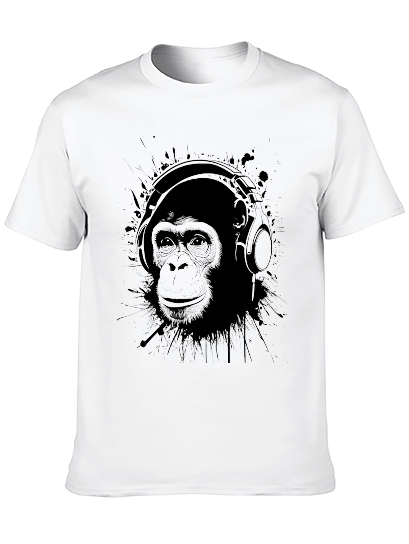 Chimpanzee Headphones Graphic Tee - Black Cotton