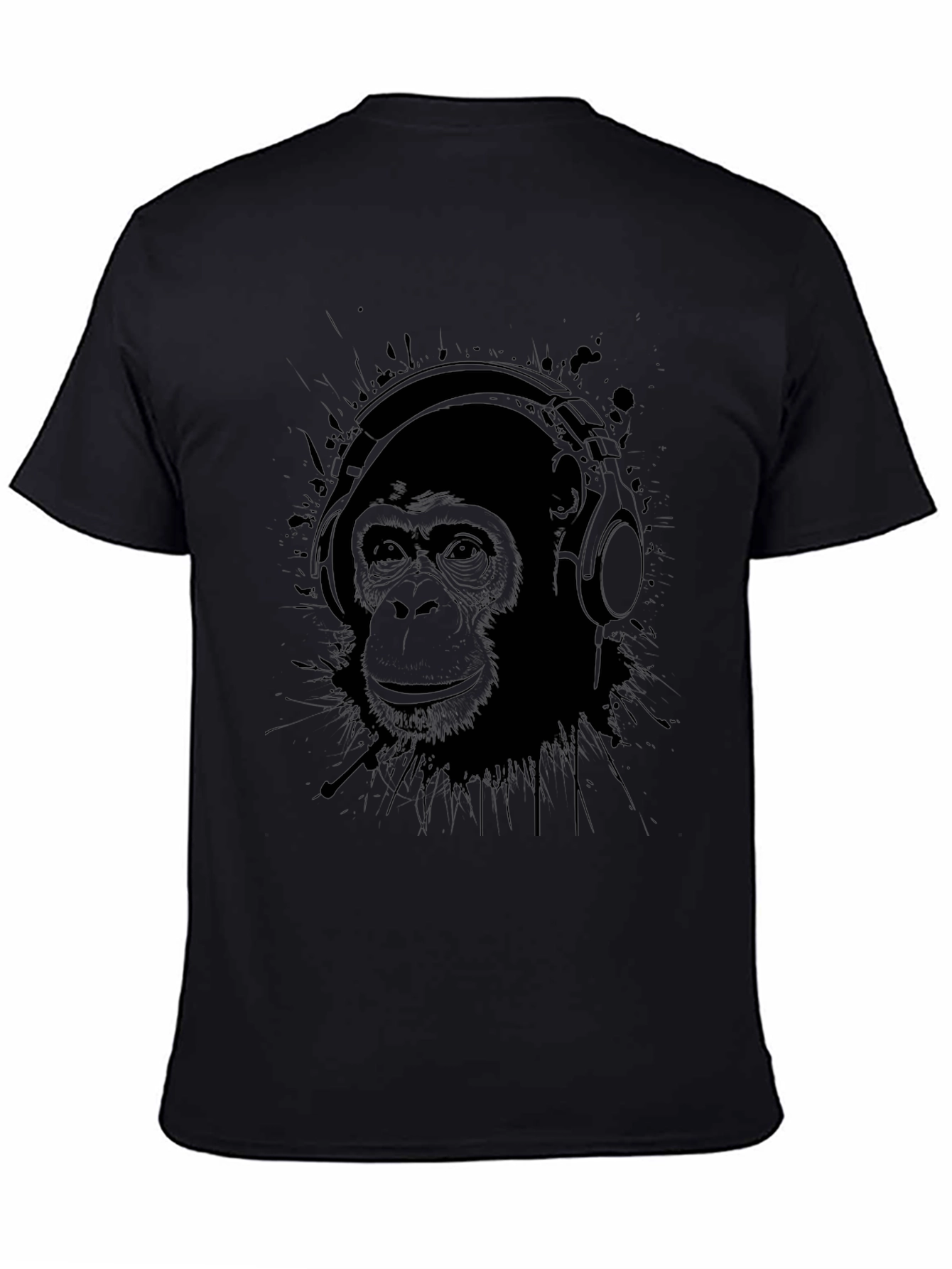 Chimpanzee Headphones Graphic Tee - Black Cotton
