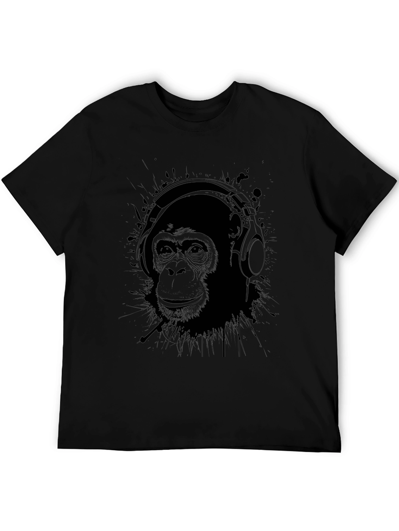 Chimpanzee Headphones Graphic Tee - Black Cotton