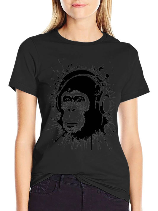 Chimpanzee Headphones Graphic Tee - Black Cotton