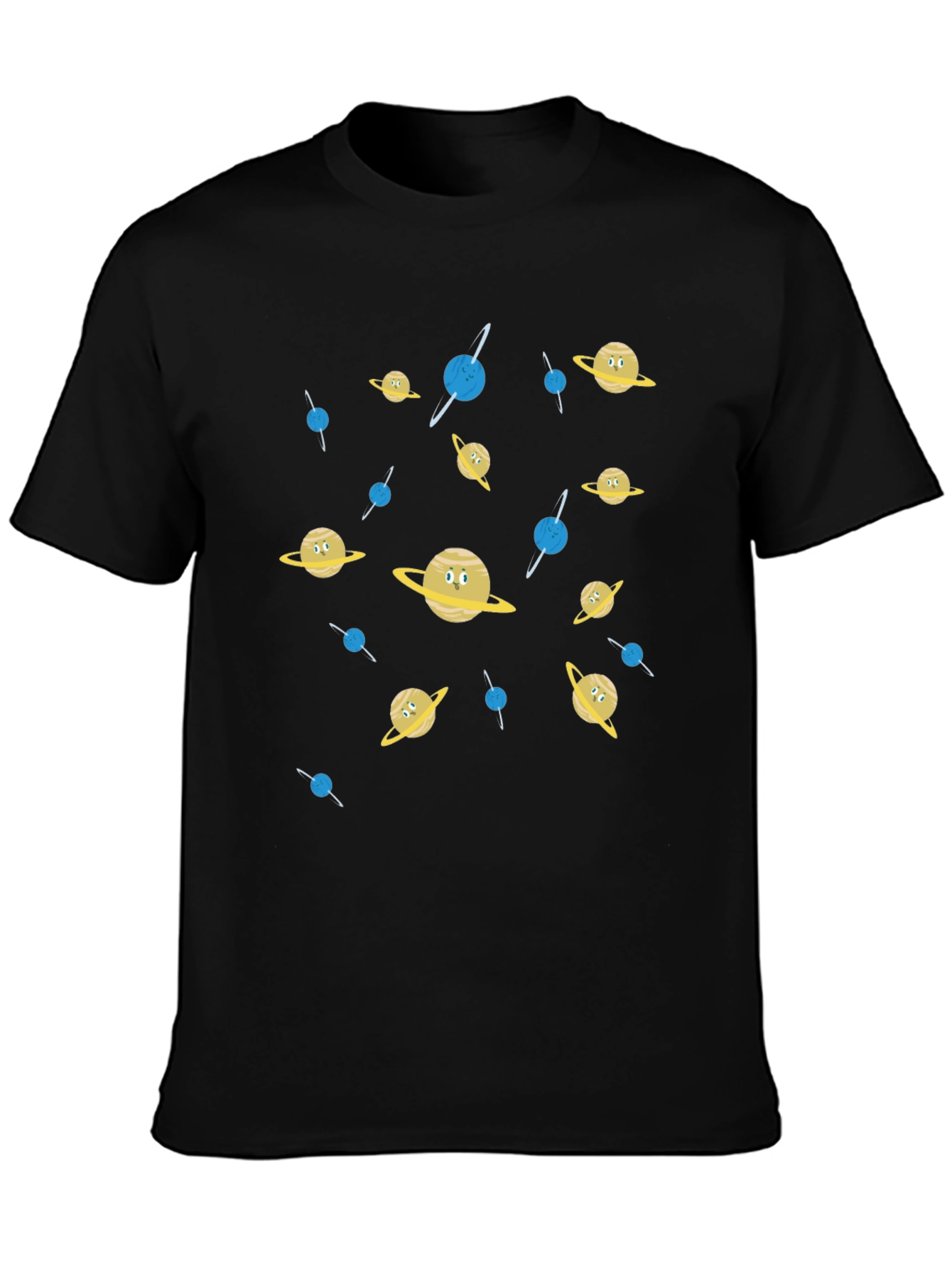 Cartoon Planets Graphic Print Black T-Shirt
